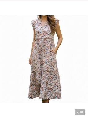 &merci Floral Tiered Maxi Dress Small with Pockets Floral Like New